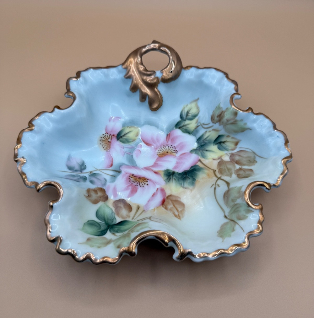 🌸 Vintage German Porcelain Floral Bowl Gold Trim Scalloped Edge 8.5" Mark Kalk